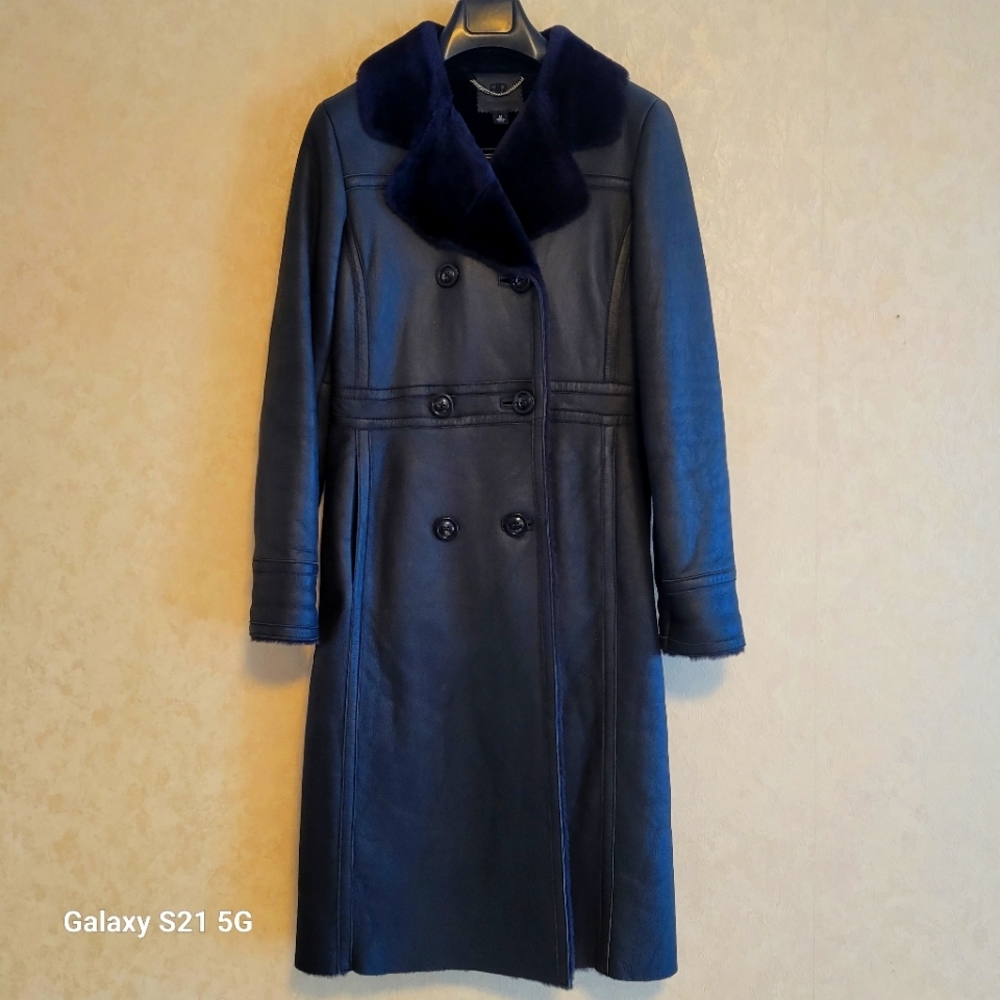 Banana republic black genuine shearling coat.